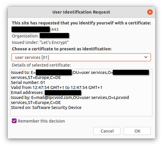 User identification request under Firefox/Ubuntu